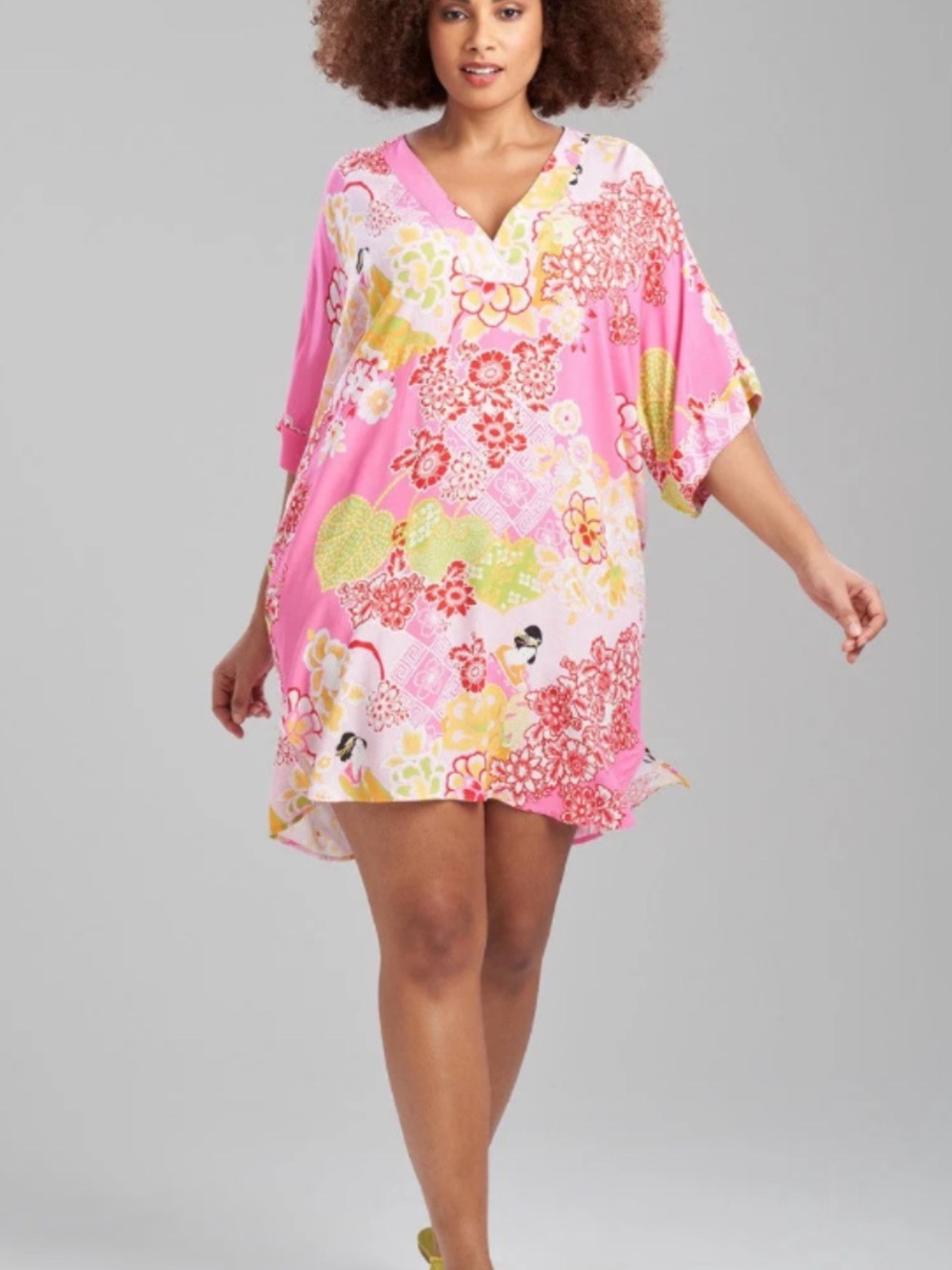 Natori Pink Floral V-Neck Swim Coverup